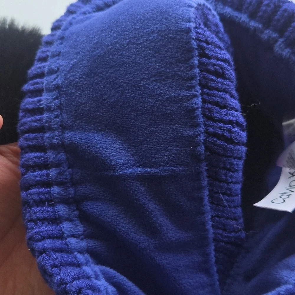 Calving Klein faux- fur Pompom Beanie NWT